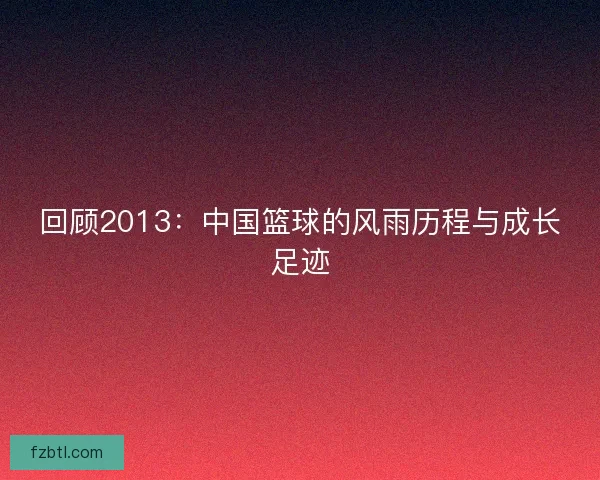 回顾2013：中国篮球的风雨历程与成长足迹