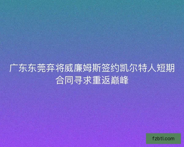 广东东莞弃将威廉姆斯签约凯尔特人短期合同寻求重返巅峰